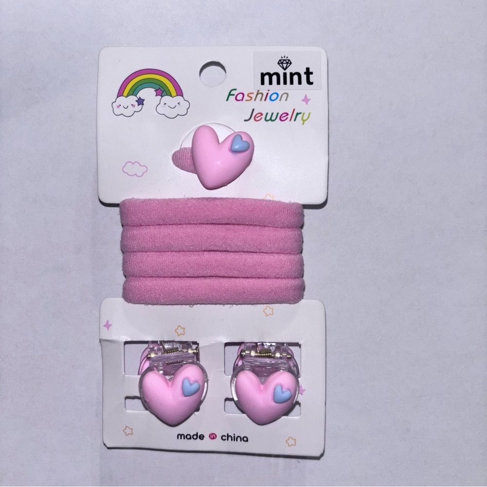 Mint Pink Heart Kids Hair Accessory Set